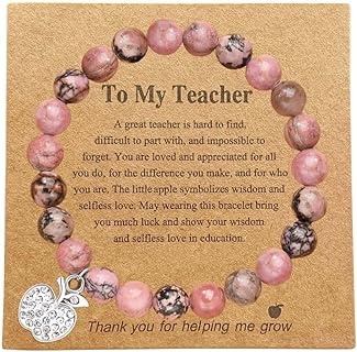 Teacher's Appreciation Alloy Bracelet with 8mm Clay Beads & Apple Pendant on Rope & Bead Chains for Women