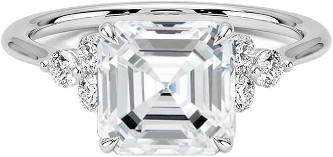 2 Carat Engagement Ring for Women - Asscher Cut Moissanite Ring D Color VVS1 Moissanite 10K 14K 18K Gold 925 Sterling Silver Asscher Moissanite Engagement Ring