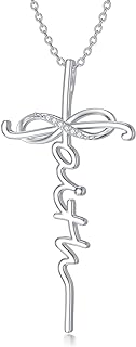 Box Clasp Diamond Cross Pendant Necklace with Cable Chain in Sterling Silver for Women, featuring Lab-Grown Diamonds