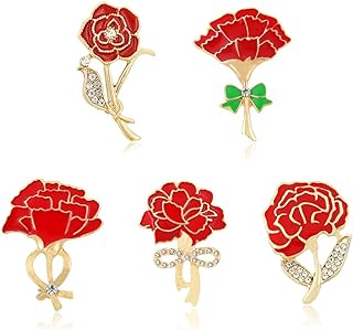 Carnation Brooch with Butterfly Clasp for Women, Versatile Red Flower Enamel Alloy Pin Badge Jewelry Decoration for Clothes, Dresses, Bags and Jackets