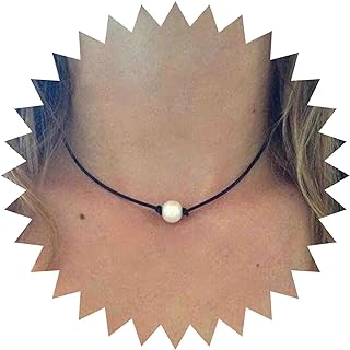 Vintage Pearl Leather Necklace Choker Black Leather Cord Necklace Thin Leather Rope Necklace Single Pearl Pendant Necklace Jewelry for Women and Girls