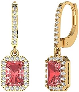5.8 ct Brilliant Emerald Cut Halo Drop Dangle Natural Garnet 14k Yellow Gold Designer Earrings Lever Back
