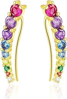 14K Gold Plated Cubic Zirconia Crystal Earlobe Cuff Earrings with Latch Back for Women, Fashionable Hoop Design