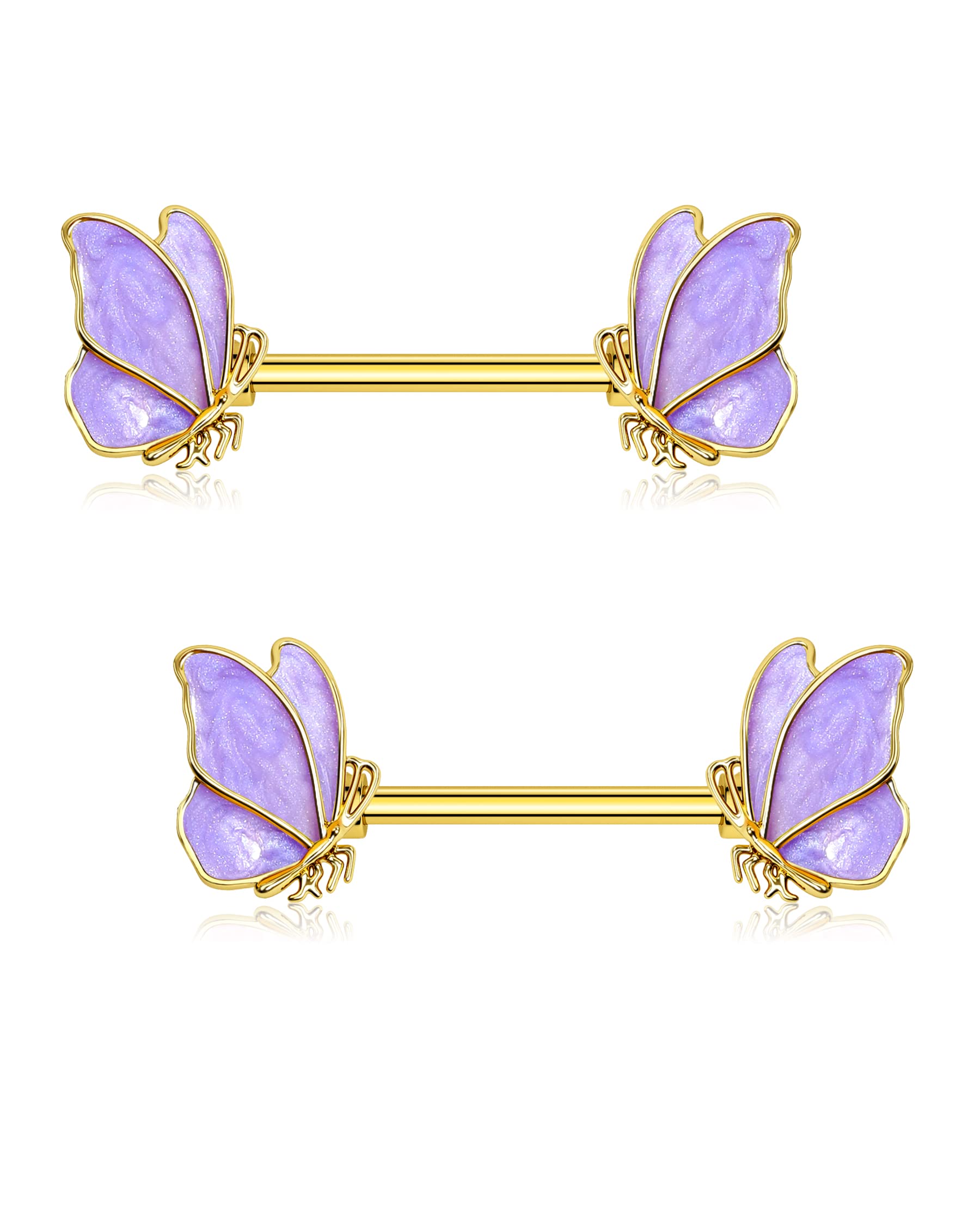 Jewseen Butterfly Nipple Rings Gold Nipple Rings for Women 14g Nipple Piercing Jewelry Surgical Steel Nipple Piercing Nipple Barbell