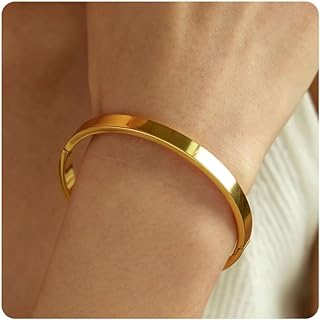 Gold Bracelets for Women, 18K Gold Plated Cubic Zirconia Bangle Bracelets Stainless Steel Eternity Crystal Oval Bracelet Cuff Bracelets for Women Jewelry Gifts