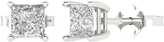 2 ct Princess Cut Solitaire Studs Genuine Clear Simulated Diamond Solid 18K White Gold Designer Everyday Earrings Push back