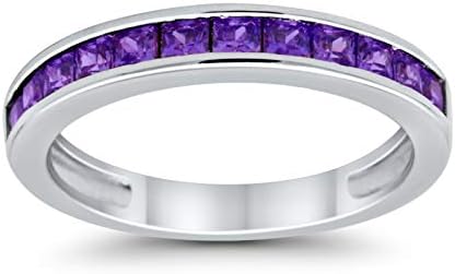 Blue Apple Co. Half Eternity Band Wedding Engagement Ring Princess Cut Square Invisible Cubic Zirconia 925 Sterling Silver