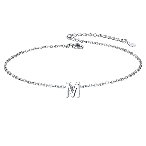 ChicSilver 925 Sterling Silver Initial Ankle Bracelets for Women, Simple Dainty Letter Initial Anklets Beach Foot Chain Alphabet Jewelry