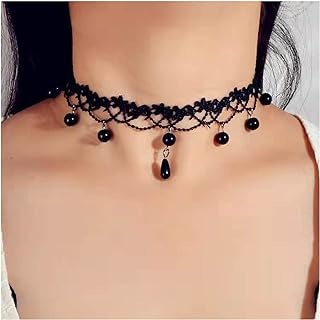 Goth Lace Necklace Black Crystal Dangle Necklace Waterdrop Rhinestone Necklace Choker Vintage Black Lace Necklace Jewelry for Woman and Girls Halloween Party Cosplay