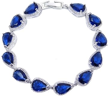 Sapphire Bead Bracelet with Link Chain and Cubic Zirconia Gems for Wedding Events in Teardrop Design