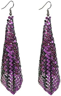 Rectangle Dangle Lightweight Mesh Tassel Sequin Long Drop Earrings