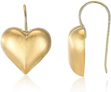 14k Gold Plated Heart Dangle Earrings with French Wire Back for Women and Teen Girls - Drop Design Love Statement Earrings