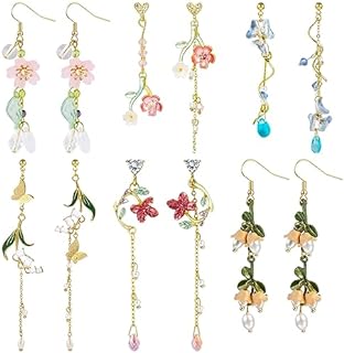 NEWITIN 6 Pairs Flower Earrings for Women Hypoallergenic Earrings Pearl Leaf Flower Tassel Earrings Statement Long Earrings Flower Dangle Earrings for Women Girls