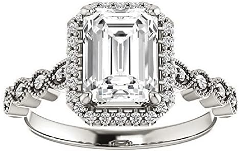 2.70 CT Emerald Cut Colorless Moissanite Engagement Ring Wedding/Bridal Rings, Diamond Ring, Anniversary Solitaire Halo Promise Vintage Antique Gold Silver Rings Perfact for Gift