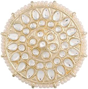 I Jewels 18k Gold Plated Indian Wedding Bollywood White Kundan & Pearl Studded Adjustable Finger Ring for Women (FL207-09)