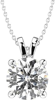 Elegant 1-5 Carat Moissanite Pendant Necklace for Women and Girls with Spring Ring Clasp, 18-inch Cable Chain. Sterling Silver with White Gold Plating, Round 4-Prong Solitaire Design.
