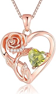 Infinity Rose Flower Heart Necklaces for Women 925 Sterling Silver Anniversary Jewelry for Her Love Gifts for Wife Girlfriend Sister Grandma Mom Daughter Mothers Day Valentines Birthday Christmas Rose Gold Jewelry Birthstone Pendant