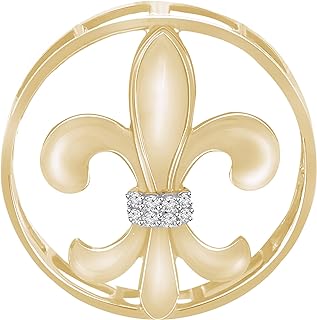 Women's 925 Sterling Silver, Yellow-Gold-Plated, Fleur-de-Lis Pendant Necklace with 0.06 Carat Round Cut White Diamond- A Timeless Symbol Of Sophistication & Elegance