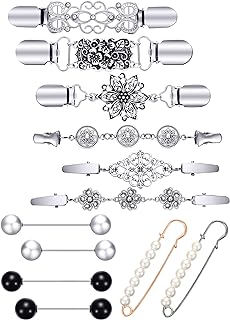 12 Pieces Vintage Sweater Shawl Clips Retro Cardigan Collar Clips Flower Pattern Shirt Dresses Clips Faux Pearl Brooch Pins for Women Girls