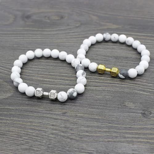 Zinc Material Bead Chain Dumbbell Bracelet with Natural Volcanic Lava Stone for Men- Gym Style Black Charm Fitness Jewelry