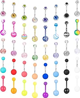 12mm Cubic Zirconia Stainless Steel Belly Button Rings, Set of 40 Colorful Designs, Ideal for Women and Girls, Stylish Navel Piercing Jewelry