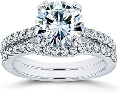 Kobelli Forever One Moissanite and Lab Grown Diamond Bridal Rings Set 2 1/3 CTW 14k White Gold (DEF/VS)
