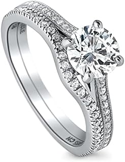 Bezel Set Engagement Ring with Cubic Zirconia Side Stones, Sterling Silver Solitaire Set for Women, Round Design Size 4-10
