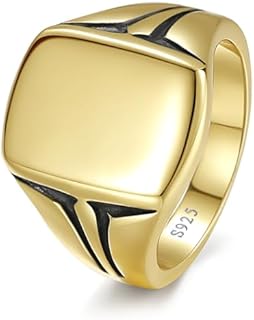 14K Gold and 925 Sterling Silver Signet Engagement Ring for Men, Classic Square Design, Size 11