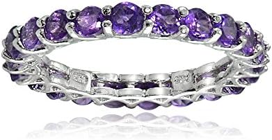 Enduring Elegance: Sterling Silver Eternity Band Ring with Round-Cut African Amethyst for Women - Classy Eternal Love Design