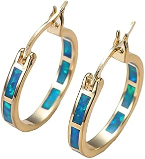 Life Stage White/Black/Gold Created-FireOpal 925 Plated-Silver Round Hoop Dangle Earrings Women's Fashion Jewelry