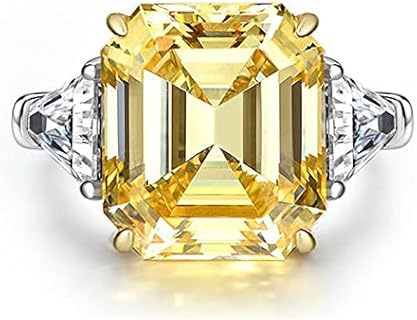 YUNKAI 9 Carat 925 Sterling Silver Diamond Rings for Women Emerald Cut Lab Synthetic Diamond Wedding Engagement Rings Jewelry Gifts for Her Christmas Anniversary