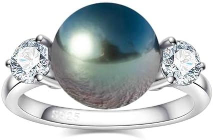 Genuine 11-12MM Tahitian Black Pearl Ring, AAA Quality Handpicked Nature Pearls with 0.6 cttw Moissanite in Sterling Silver Ring