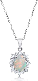 Sunburst Oval Pendant Necklace with White Topaz Halo and 18" Sterling Silver Cable Chain for Women, Max + Stone Design