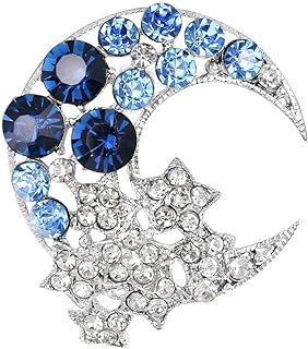 Sparkle Moon White Pearl Brooch Pin Bling Crystal Moon Star Lapel Pin Vintage Women Girls Dress Suit Accessories Lucky Star Half Moon Safty Pin Gift (purple)