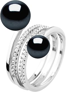 Bague PEARLS & COLORS TOI & MOI en Perles de Culture d'Eau Douce 7-8 et 9-10 mm, Taille Ajustable 48-62, en Argent 925 pour Femme Élégante et Raffinée