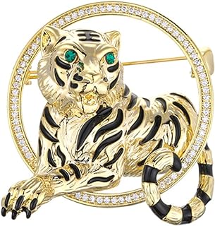 Rhinestones Tiger Animal Brooch Breastpin: Crystal Tiger Lapel Pin Sweater Shawl Badge Collar Corsage Chinese Zodiac Year of The Tiger New Year Lapel Pin Feng Shui Jewelry for Women Men