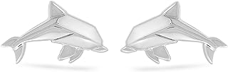Sterling Silver Push-Back Origami Dolphin Stud Earrings for Women by Boma Jewelry - Handcrafted and Hypoallergenic Design