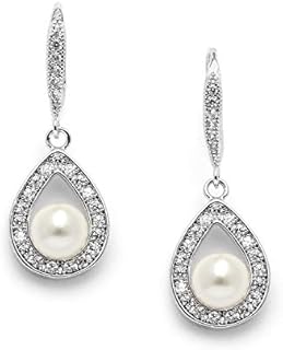 Mariell Pearl Drop Wedding Earrings with CZ Crystals, Jewelry for Brides, Bridesmaids, Birthday Gift