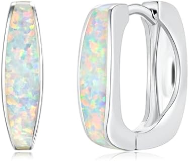 CiNily Huggie Hoop Earrings for Women Hypoallergenic, Square Opal Hinged Hoop Earrings, 14K Gold Plated Chunky Gold Hoop Earrings for Sensitive Ears Lightweight Jewelry for Christmas Gifts