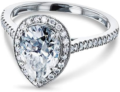 Pear-Shaped Moissanite Halo Engagement Ring by Kobelli in 14k White Gold for Women's Proposal