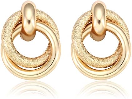 Twisted Earrings Round Double Circle Stud Earrings Statement Chunky Polished Drop Hoop Earrings For Women Girls