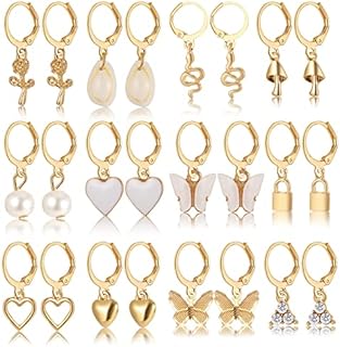 Charming Gold Huggie Hoop Earrings with Butterfly, Star, Heart Dangle Charms for Women and Girls