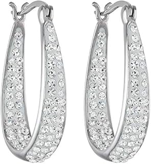 Savlano Inside Out Oval Shape Crystal Hoop Earrings For Women & Girls Comes With Savlano Gift Box