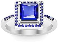 2.00 Ctw Princess Cut Lab Created Blue Sapphire Halo Womens Engagement Wedding Ring 14K White Gold Plated