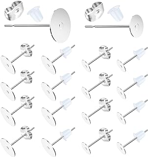 Earring Posts Stainless Steel, 500Pcs Hypoallergenic Flat Pad Earring Studs (4mm, 6mm) with Butterfly and Rubber Bullet Earring Backs for Jewelry Making Findings