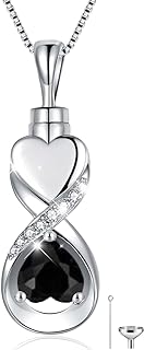 Women's Sterling Silver Memorial Pendant Necklace with Zircon Infinity Design and Lobster Clasp Rolo Chain - Urn Jewelry for Ashes Keepsake