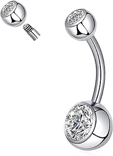 Unisex Titanium Alloy Belly Button Ring with Simulated Rhinestone, 14G 10mm/12mm Navel Barbell Stud Body Piercing for Style & Comfort