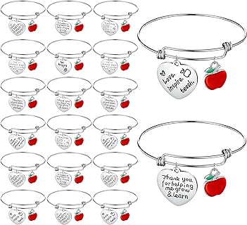 Junkin 20 Pieces Teacher Appreciation Bangle Gifts Inspirational Engraved Message Stainless Steel Expendable Bangle Bracelet Set Teacher Thank You Gift the Year Teacher Gift for Teacher