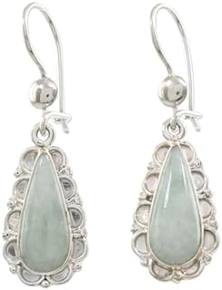 NOVICA Artisan Handmade Jade Flower Earrings Guatemalan Crafted Light Green Dangle Sterling Silver Desert Sage [1.6 in L x 0.5 in W x 0.2 in D] ' Blossoming Green Dew'
