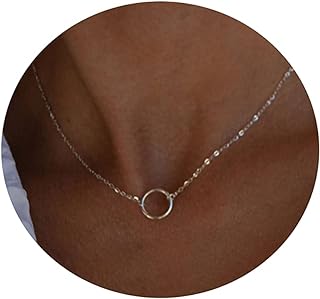 Tasiso Dainty Layered Coin Necklaces for Women 14K Gold Plated Layering Circle Bar Pendant Necklace Tiny Coin Choker Necklaces Minimalist Jewelry Gifts